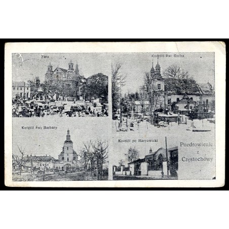 Pozdrowienie z Częstochowy. Fara. Kościół Św. Rocha. Kościół Św. Barbary, Kościół Maryawicki