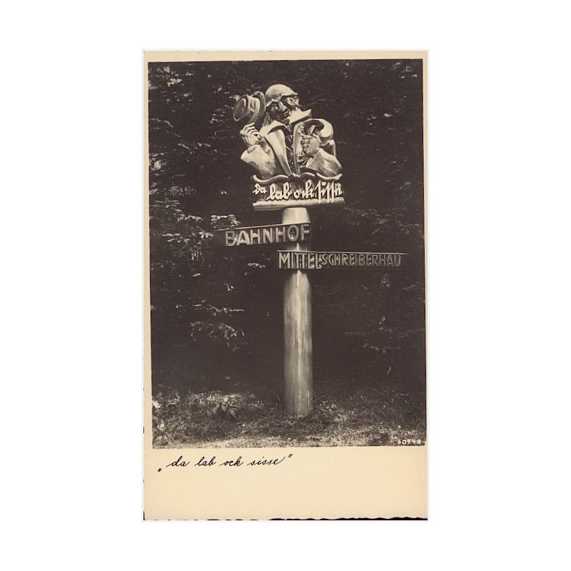 "da lab ork sisse" Bahnhof Mittelschreiberhau 60 940 Ober-Schreiberhau im Reisengebirge. Wegweiser zum Bahnhof mit altschlesisch