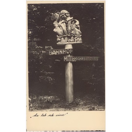 "da lab ork sisse" Bahnhof Mittelschreiberhau 60 940 Ober-Schreiberhau im Reisengebirge. Wegweiser zum Bahnhof mit altschlesisch