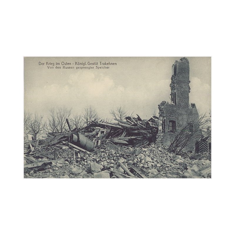 Der Krieg im Osten - Königl. Gestüt Trakehnen. Von den Russen gesprengter Speicher
