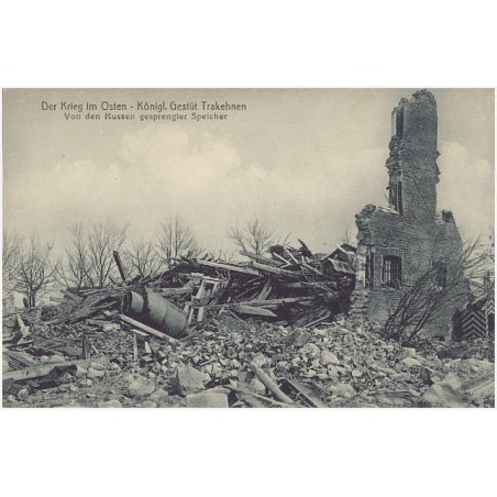 Der Krieg im Osten - Königl. Gestüt Trakehnen. Von den Russen gesprengter Speicher