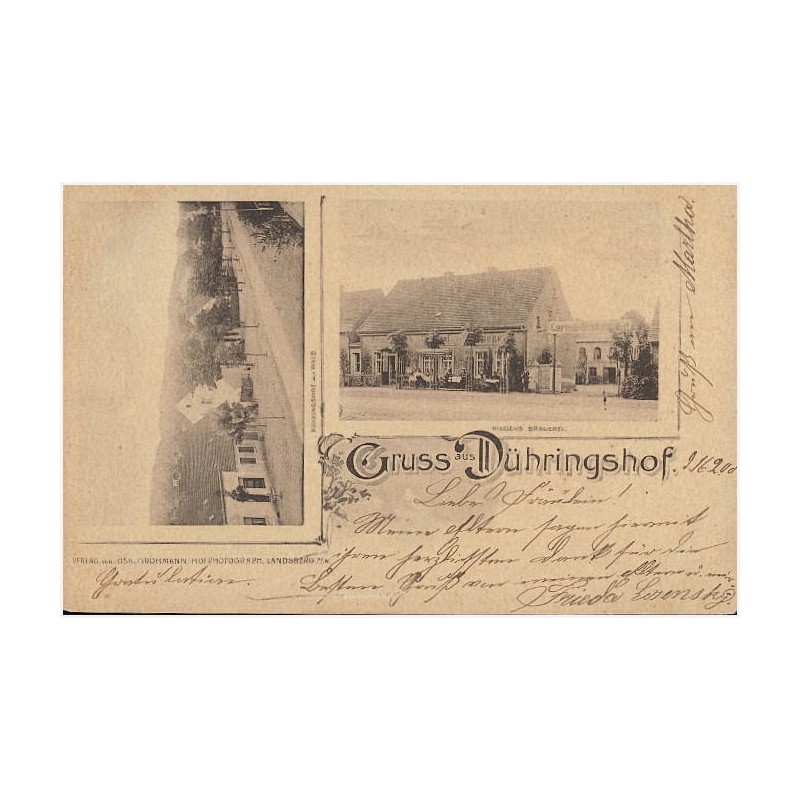 Gruss aus Dühringshof. Dühringshof mit Wald. Riegers Brauerei