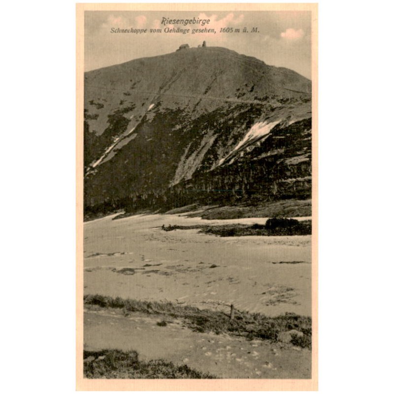 Riesengebirge. Schneekoppe vom Gehänge gesehen, 1605 m ü. M. / Rewers: Diese Karte ist auf der Schneekoppe gekauft. Emil Pohl, S