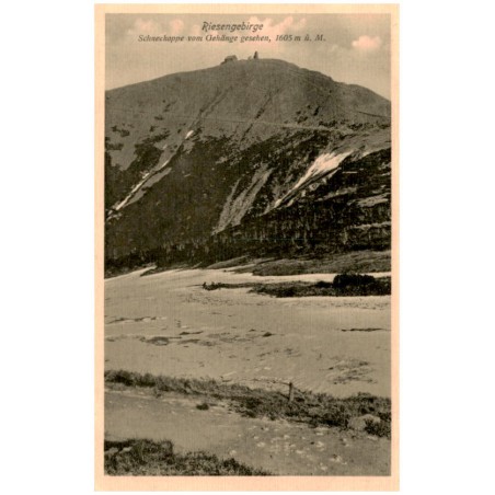 Riesengebirge. Schneekoppe vom Gehänge gesehen, 1605 m ü. M. / Rewers: Diese Karte ist auf der Schneekoppe gekauft. Emil Pohl, S