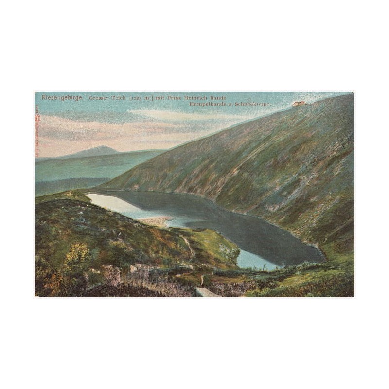 Riesengebirge. Grosser Teich [1225 m.] mit Prinz Heinrich Baude. Hampelbaude u. Schneekoppe