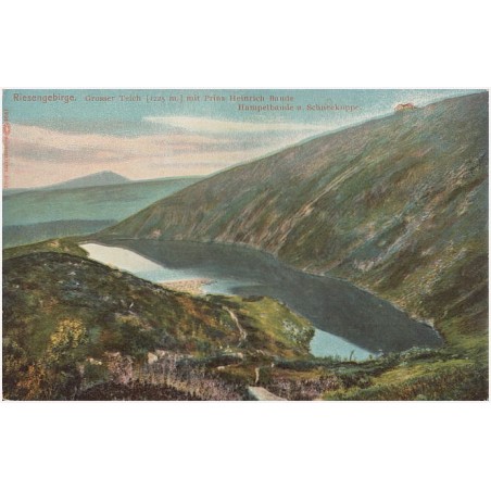 Riesengebirge. Grosser Teich [1225 m.] mit Prinz Heinrich Baude. Hampelbaude u. Schneekoppe