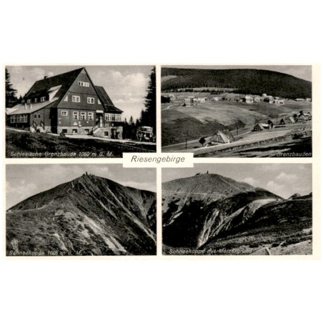 Riesengebirge. Schlesische Grenzbaude 1050 m ü. M. Grenzbauden. Schneekoppe 1605 m ü. M. Schneekoppe mit Melzergrund