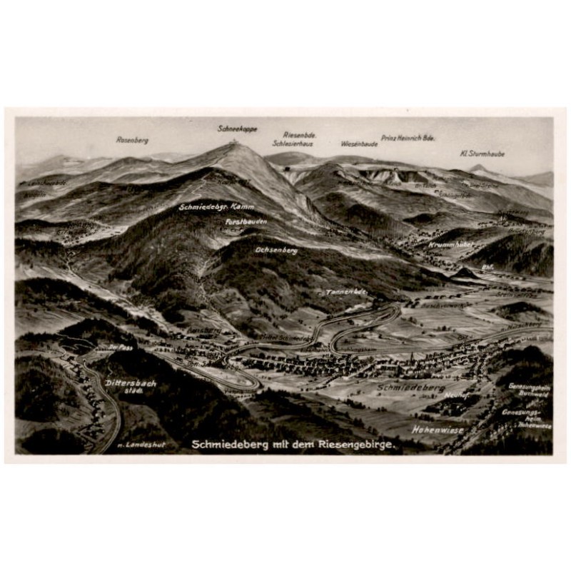 Schmiedeberg mit dem Riesengebirge.