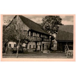 Altes Fachwerkhaus in Giersdorf. Malerische Heimatbilder aus dem Riesengebirge. Originalaufnahmen und Verlag von Bertha Zillesse