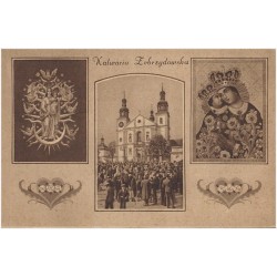 Kalwaria Zebrzydowska. 1) Srebrna figura M. Bożej Anielskiej w wielkim ołtarzu. 2) Obraz Cudownej Matki Bożej w kaplicy. 3) Głów