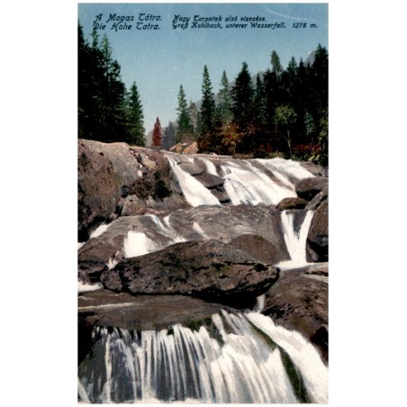 A Magas Tátra. Nagy Tarpatak alsó vizesése. Die Hohe Tatra. Groß Kohlbach, unterer Wasserfall. 1276 m. / Rewers: Vysoké Tatry. V