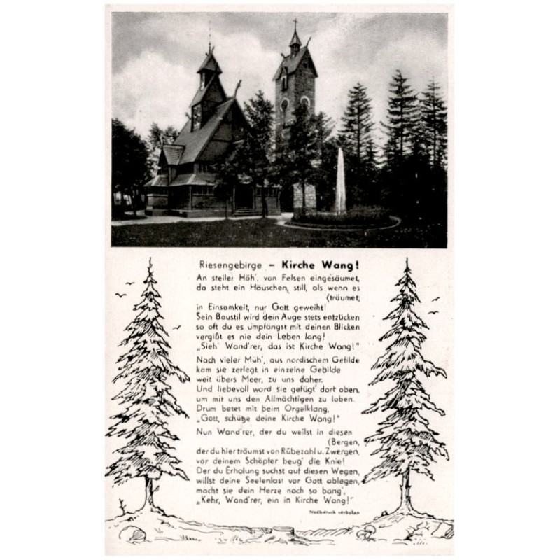Riesengebirge - Kirche Wang! An steiler Höh' Klavierausgabe mit Singstimme erhältlich / Rewers: Die Kirche Wang [...]