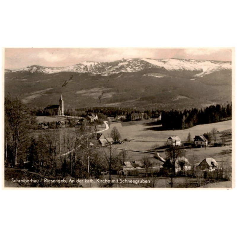 Schreiberhau i. Riesengeb. An der kath. Kirche mit Schneegruben
