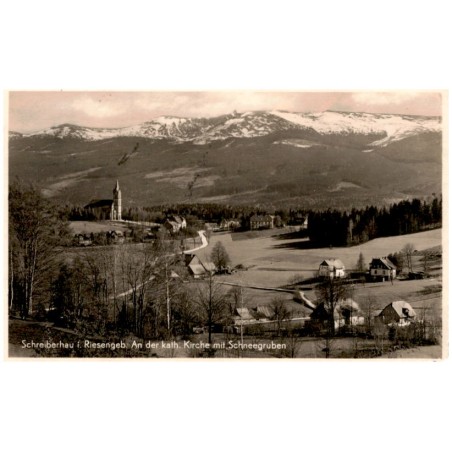 Schreiberhau i. Riesengeb. An der kath. Kirche mit Schneegruben