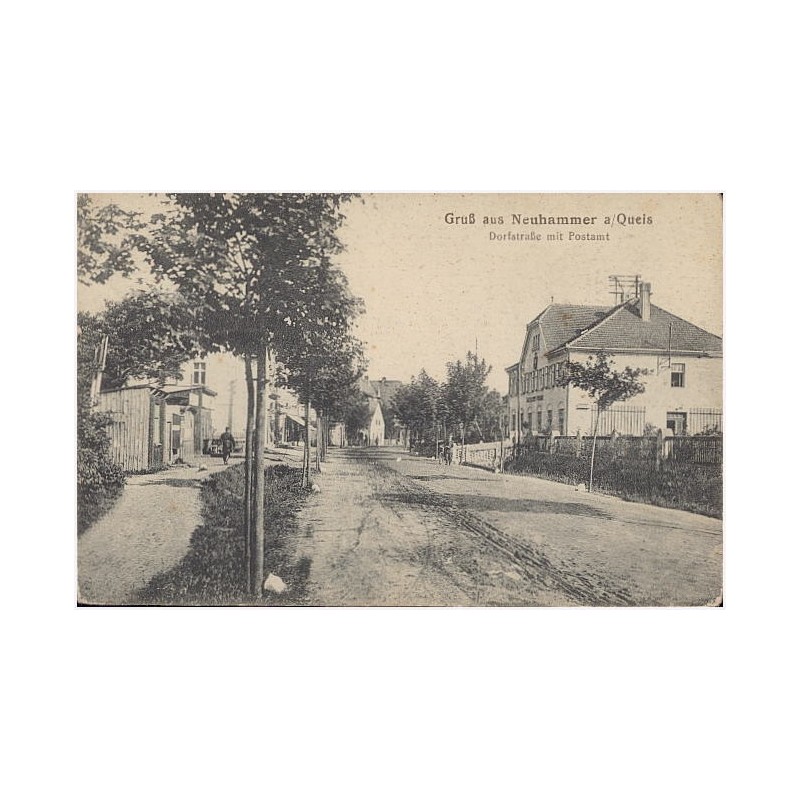 Gruß aus Neuhammer a/ Queis. Dorfstraße mit Postamt