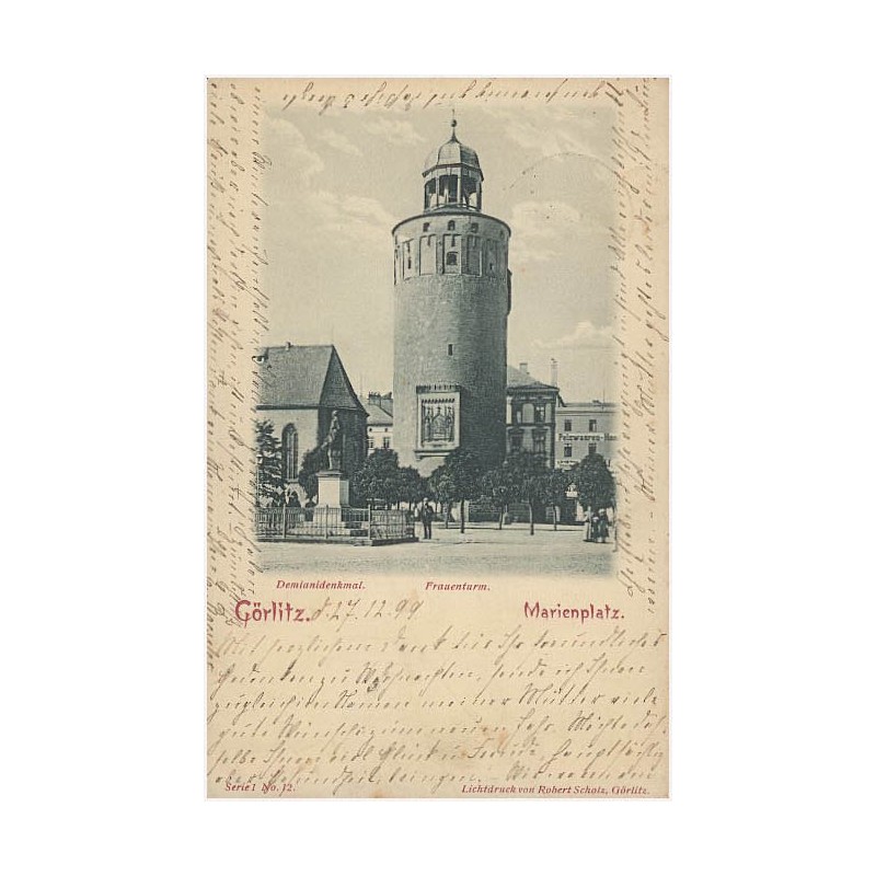 Görlitz. Marienplatz. Demianidenkmal. Frauenturm