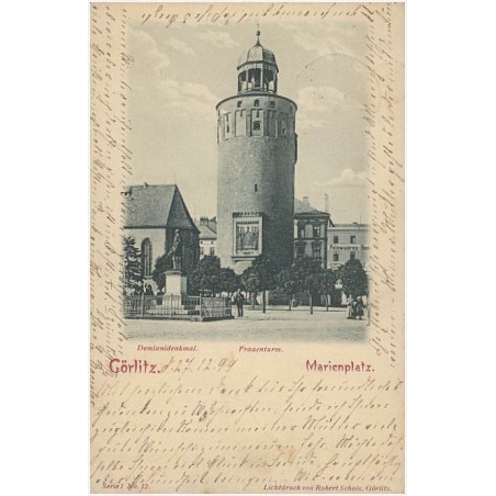 Görlitz. Marienplatz. Demianidenkmal. Frauenturm