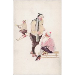 Sceny z wyścigów narciarskich w Zakopanem. Malował M. Duda