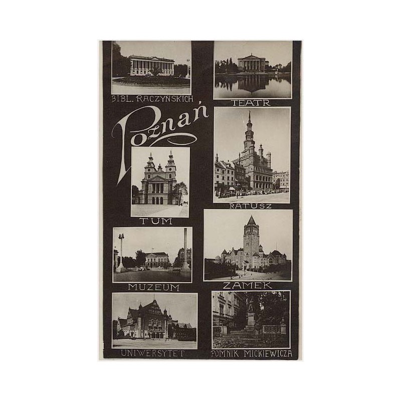 Poznań. Bibl. Raczyńskich. Teatr. Tum. Ratusz. Muzeum. Zamek. Uniwersytet. Pomnik Mickiewicza