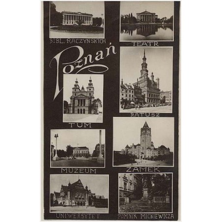 Poznań. Bibl. Raczyńskich. Teatr. Tum. Ratusz. Muzeum. Zamek. Uniwersytet. Pomnik Mickiewicza