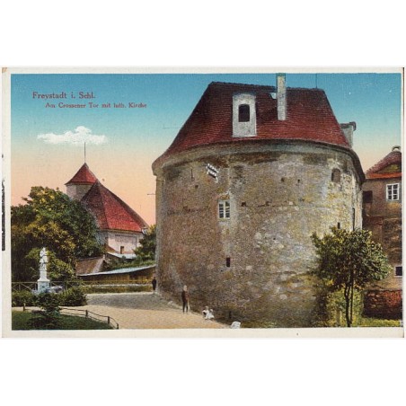 Freystadt i Schl. Am Crossener Tor mit luth. Kirche