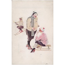 Sceny z wyścigów narciarskich w Zakopanem. Malował M. Duda