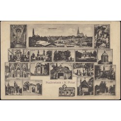 Pozdrowienie z N.-Piekar. Totalansicht. Kreuzkirche. Gnadenbild. Marienkirche. Kaiphas. Pilatus. Abendmahl. Veronika. Portal. We