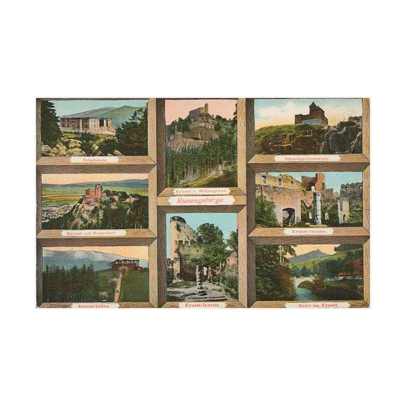 Riesengebirge. Peterbaude. Kynast v. Höllengrund. Schneegrubenbaude. Kynast mit Hermsdorf. Kynast-Inneres. Bismarckhöhe. Kynast-