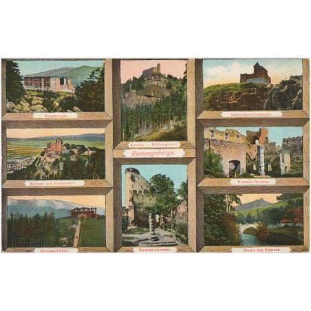 Riesengebirge. Peterbaude. Kynast v. Höllengrund. Schneegrubenbaude. Kynast mit Hermsdorf. Kynast-Inneres. Bismarckhöhe. Kynast-