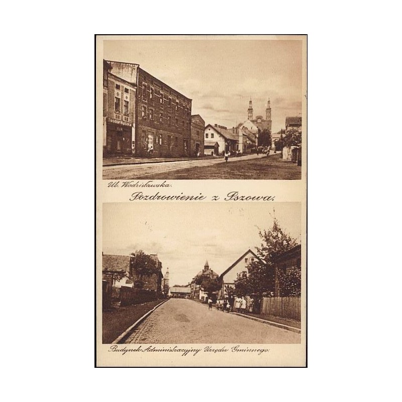 Pozdrowienie z Pszowa. Ul. Wodzisławska. Budynek Administracyjny Urzędu Gminnego.