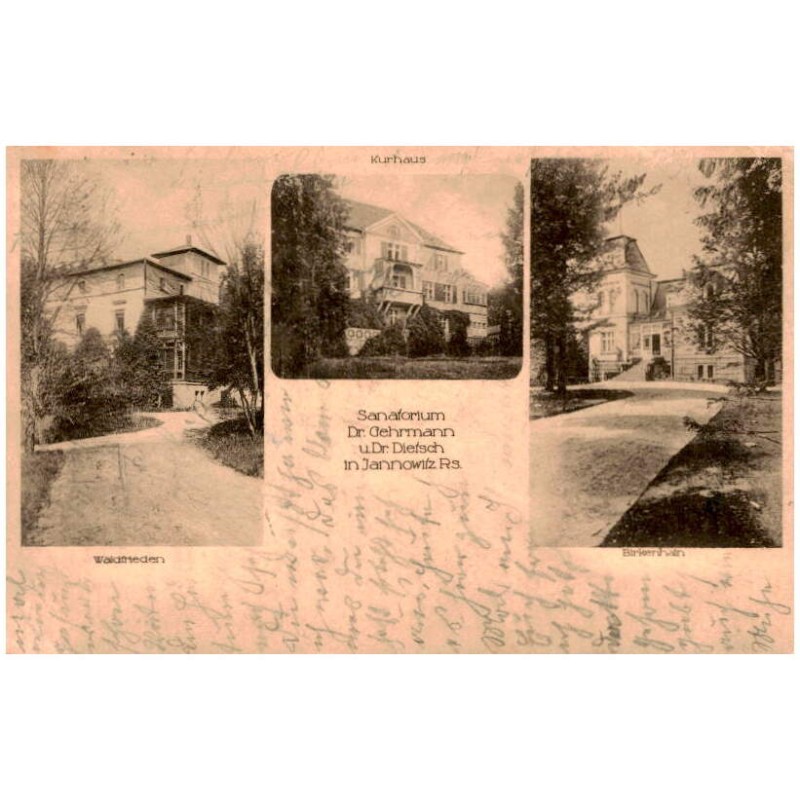Sanatorium Dr. Gehrmann u. Dr. Dietsch in Jannowitz. Rs. Waldfrieden. Kurhaus. Birkenhain