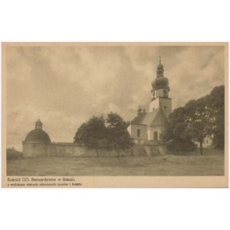 Kościół OO. Bernardynów w Sokalu z widokiem starych obronnych murów i baszty
