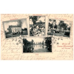 Gruss aus Nieder-Michelsdorf bei Haynau. Etablissement. Beim Kinderfest. Garten und Tanzsaal. Teich