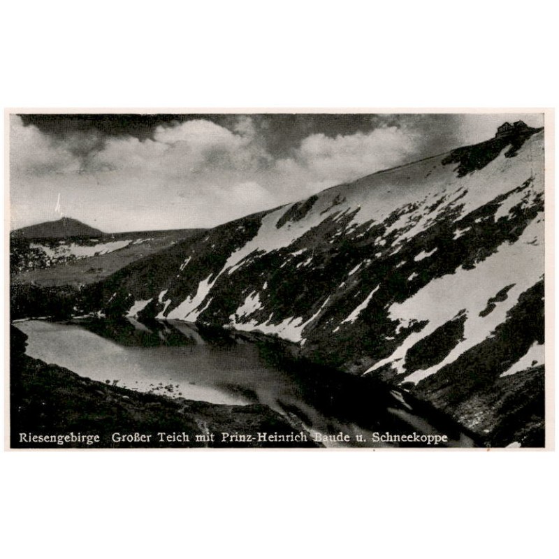 Riesengebirge. Großer Teich mit Prinz-Heinrich Baude u. Schneekoppe
