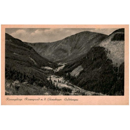 Riesengebirge. Riesengrund m. d. Schneekoppe. Sudetengau / Rewers: Riesengebirge. Sudetengau. Der Riesengrund mit der Schneekopp