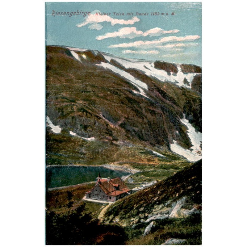 Riesengebirge. Kleiner Teich mit Baude 1183 m ü. M.