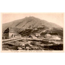 Riesengebirge. Schlesierhaus Baude am Koppenplan 1400 m Seehöhe / Rewers: Schlesierhaus Baude am Koppenplan 1400 m Seeh. Bes. Hu