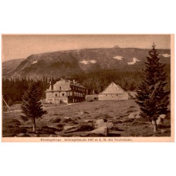 Riesengebirge. Schlingelbaude 1067 m ü. M. mit Teichränder.