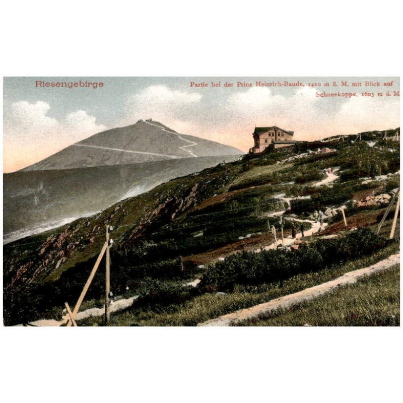 Riesengebirge. Partie bei der Prinz Heinrich-Baude, 1410 m ü. M. mit Blick auf Schneekoppe 1605 m ü. M.