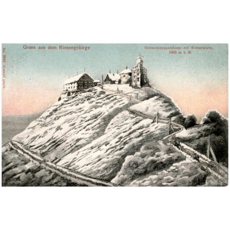 Gruss aus dem Riesengebirge. Schneekoppenhäuser mit Wetterwarte, 1605 m ü. M.