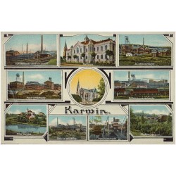 Karwin. Koksanstalt, Johannschaft. Rathaus. Austriaschacht. Heinrichschacht. Hoheneggerschacht. Alte Kirche. Gabrielenzeche. Fra