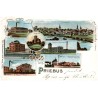 Gruss aus Priebus. Heinze & Co. Totalansicht. Schlesische Möbelfabrik, Gross u. Co. Hungerturm. Priebuser Papierfabrik. Möbelfab