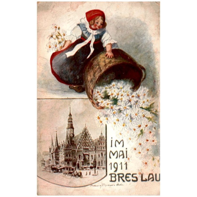 Im Mai 1911 Breslau. Helma Fischer - Oels / Rewers: Margueritentag Breslau im Mai 1911