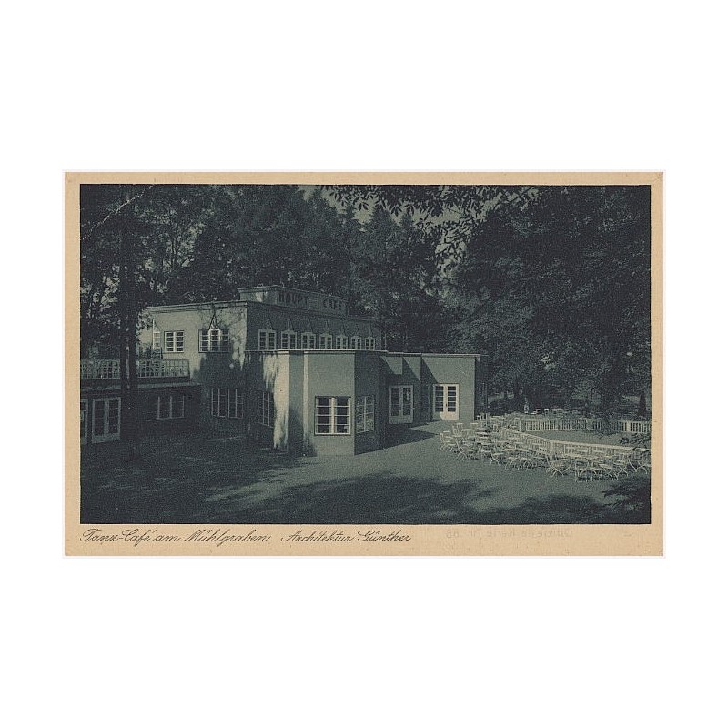 Tanz-Café am Mühlgraben. Architektur Günther. Gugali. Deutsche Gartenbau- und Schlesische Gewerbe-Ausstellung Liegnitz 1927. Kün