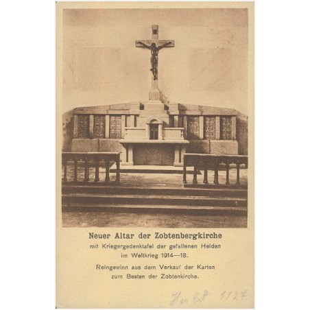 Neuer Altar der Zobtenbergkirche mit Kriegergedenktafel der gefallenen Helden im Weltkrieg 1914-18. [...]