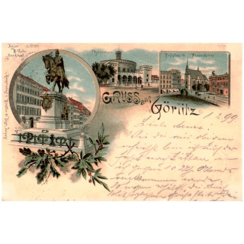 Gruss aus Görlitz. Kaiser Wilhelm Denkmal. Kaisertrutz. Postplatz & FrauenKirche