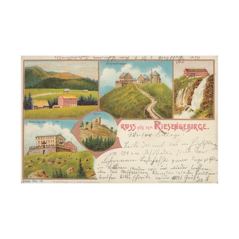 Gruss aus dem Riesengebirge. Leierbauden. Schneekoppe. Elbfall. Peterbaude. Kynast