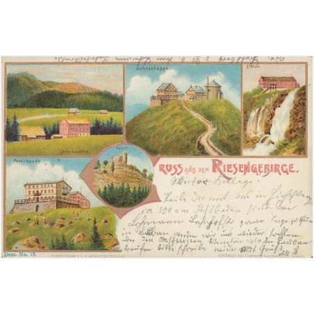Gruss aus dem Riesengebirge. Leierbauden. Schneekoppe. Elbfall. Peterbaude. Kynast