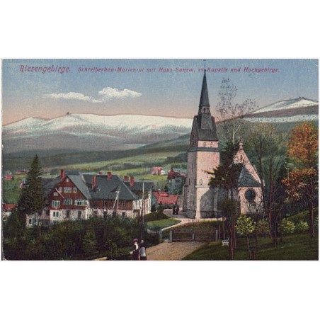 Riesengebirge. Schreiberhau-Mariental mit Haus Sunem, ev. Kapelle und Hochgebirge