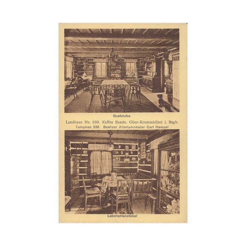 Landhaus Nr. 100. Kaffe Baude, Ober-Krummhübel i Rsgb. [...] Gaststube. Laborantenstübel